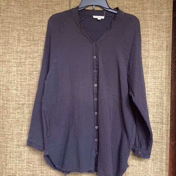 Newberry Kastom oversize crinkle cotton top shirt color asphalt grey - Picture 1 of 7